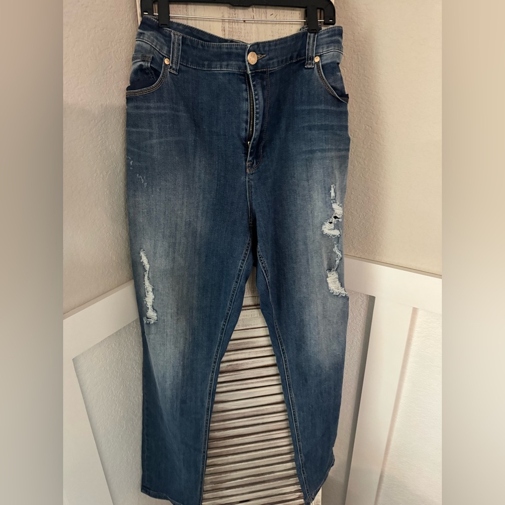 Melissa McCarthy Seven7 Women's Classic Distressed Straight Denim Jeans Size 24W